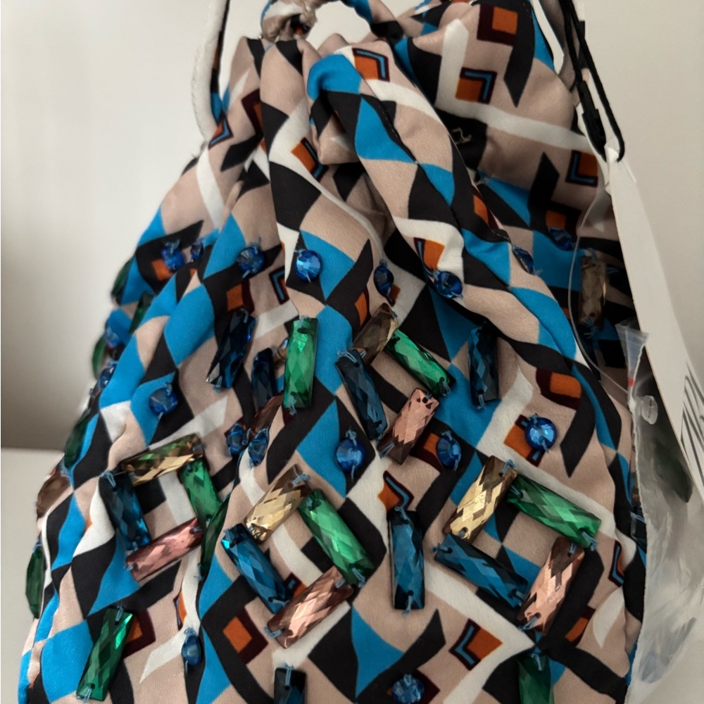 Zara Printed Beaded Bucket bag